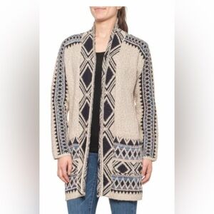 Lucky Brand Aztec Tribal Print Open Front Knit Cardigan SWEATER size L/XL